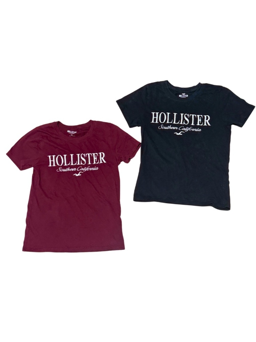 Hollister Embroidered Logo Graphic Tee Bundle 2-Pack Burgundy Black | XS